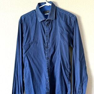Zara Men's Button Down Shirt Size USA M  Blue Slim Fit